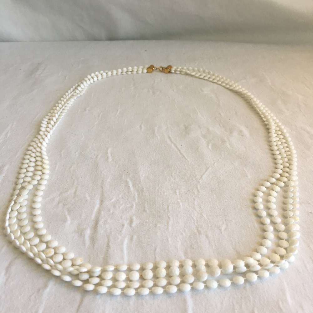 Vintage White Bead Multi Strand Necklace